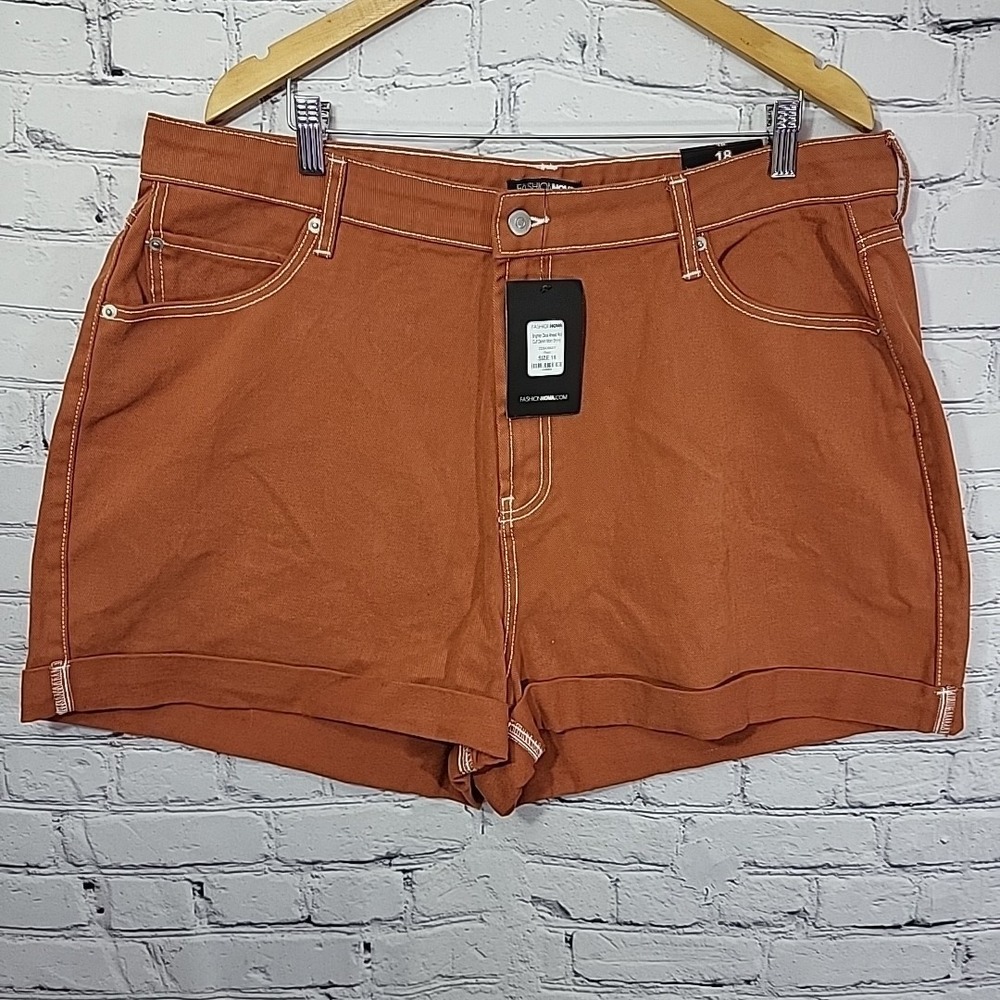 Fashion Nova Brighter Days Ahead Roll Cuff Denim Mom Shorts Womens Sz 18 Rust